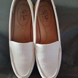White Crocodile Embossed Loafers